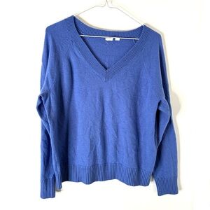 GAP V-Neck Wool Cashmere Soft Knit Essential Pullover Blue Sweater